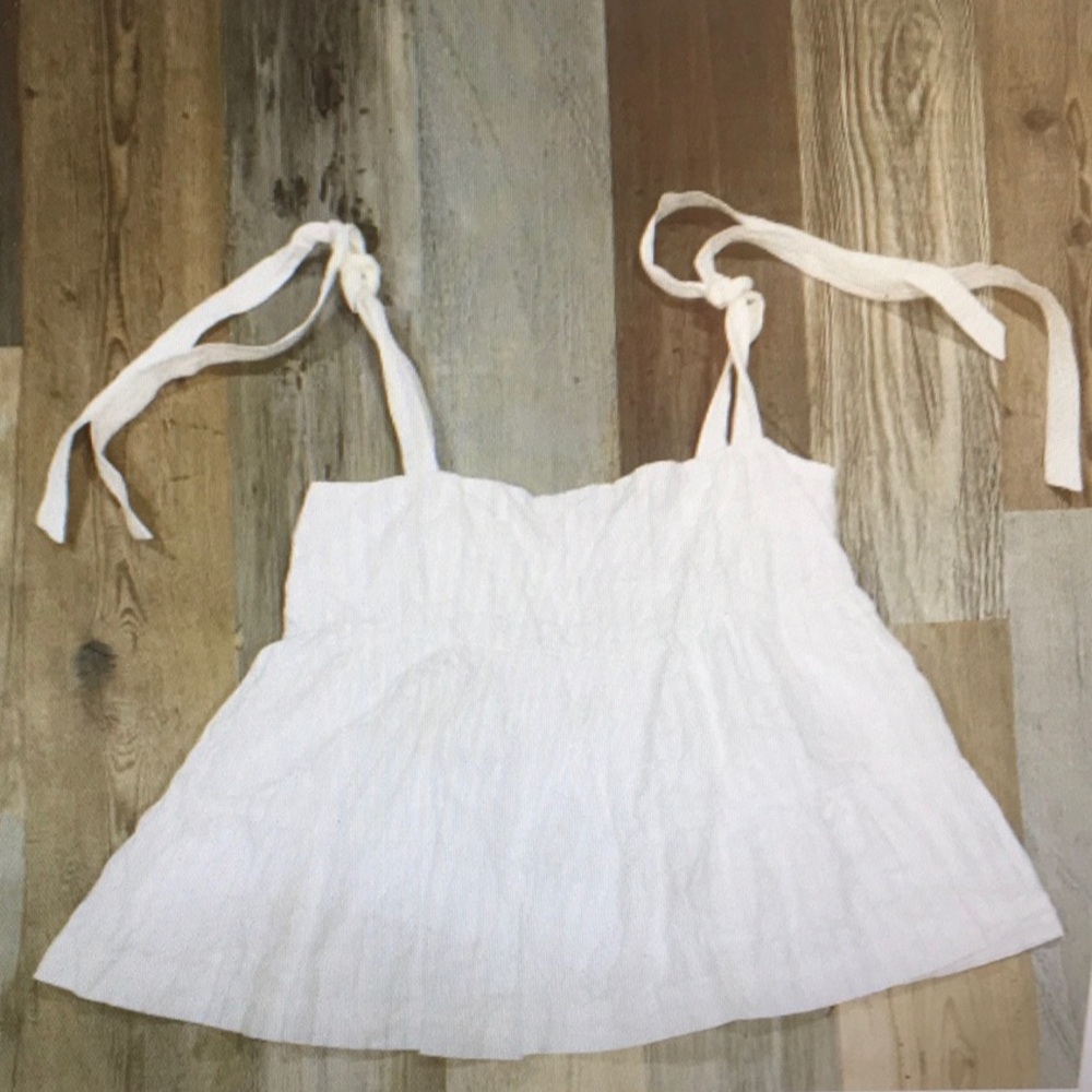 ANTHROPOLOGIE/IVORY-PIN PLEAT 3 TIERED BOW TIE SHOULDER TOP/ NEW
